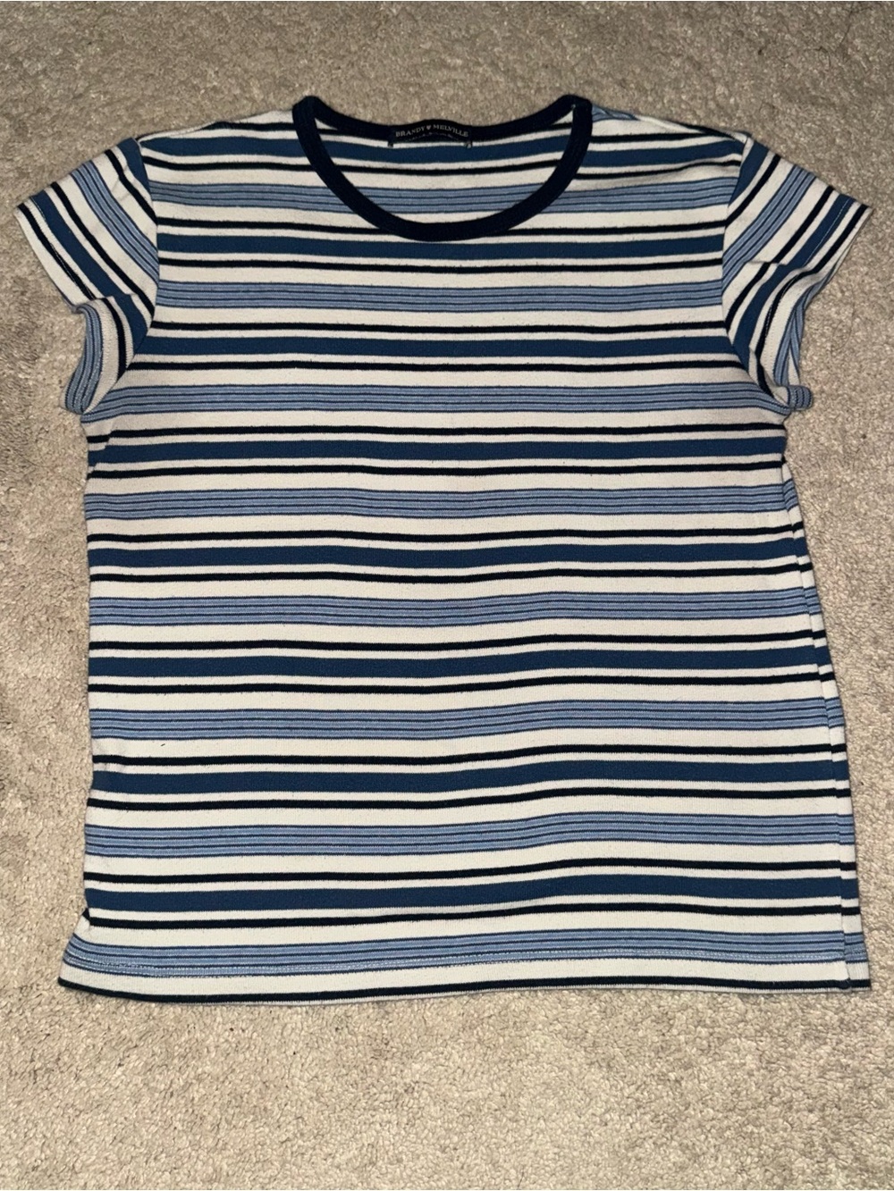 Striped Crewneck Tee - Blue/White Brandy Melville